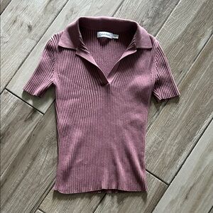 Calvin Klein Mauve Ribbed Short Sleeve Top